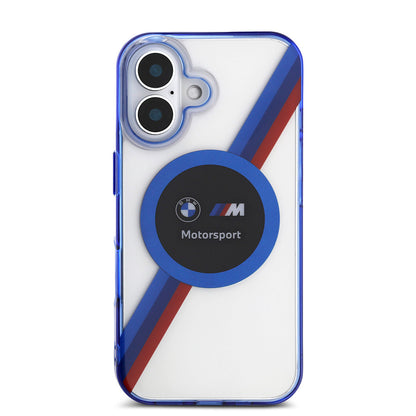 iPhone 16 Kılıf BMW Orjinal Lisanslı M-safe Şarj Özellikli M Logolu Üç Renk Çizgili Motorsport Circle Kapak