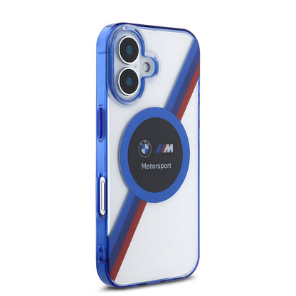 iPhone 16 Kılıf BMW Orjinal Lisanslı M-safe Şarj Özellikli M Logolu Üç Renk Çizgili Motorsport Circle Kapak