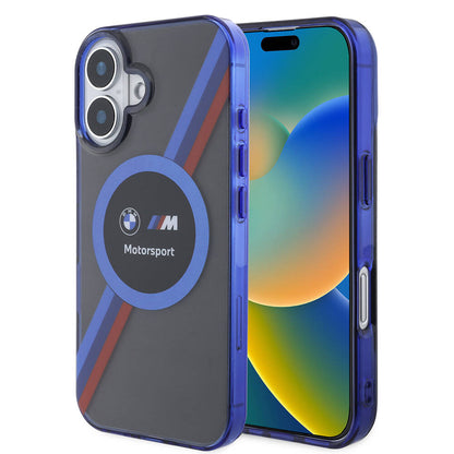 iPhone 16 Kılıf BMW Orjinal Lisanslı M Logolu Üç Renk Çizgili Motorsport Circle Kapak