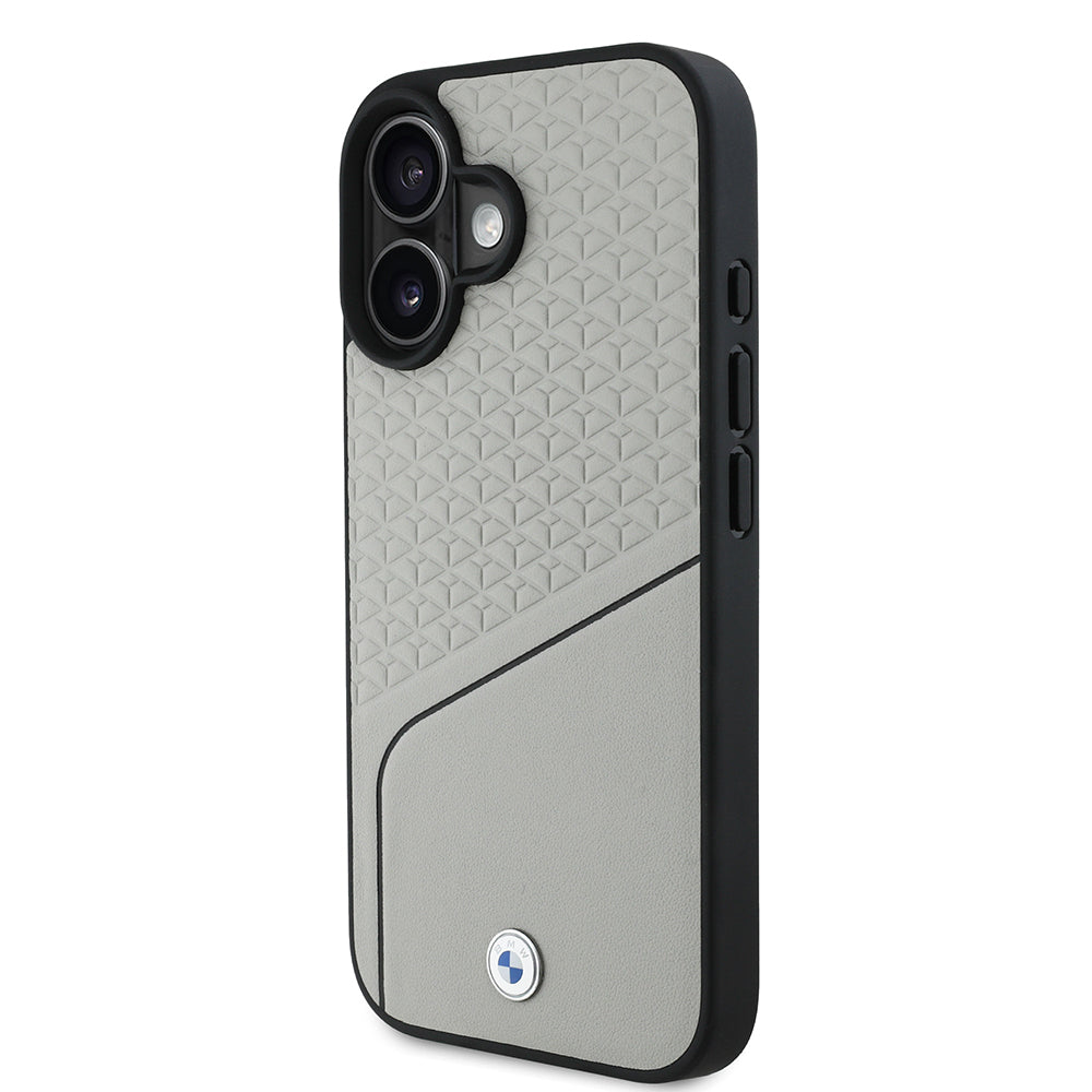 iPhone 16 Kılıf BMW Orjinal Lisanslı M-safe Şarj Özellikli Metal Logolu Dokulu ve Çizgili Deri Kapak