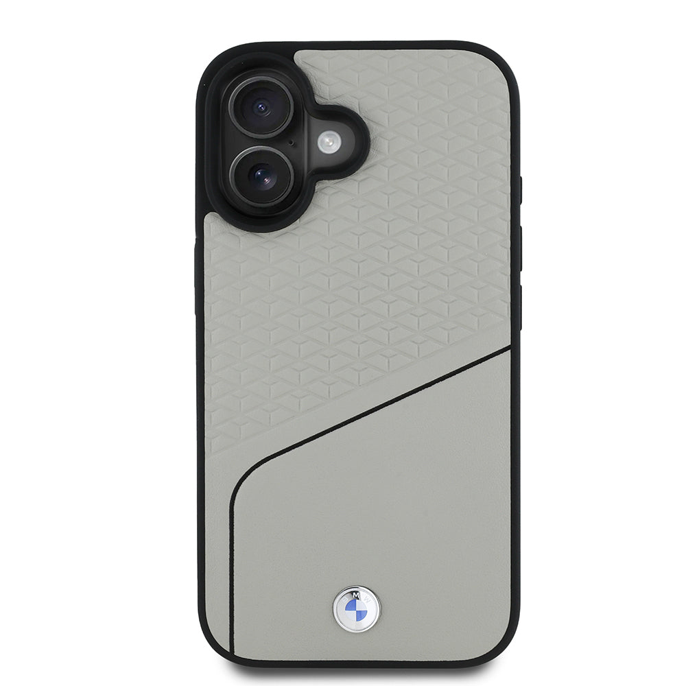 iPhone 16 Kılıf BMW Orjinal Lisanslı M-safe Şarj Özellikli Metal Logolu Dokulu ve Çizgili Deri Kapak