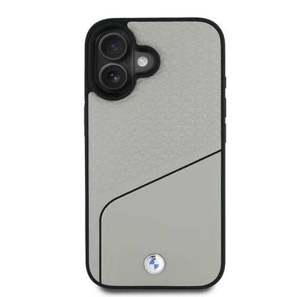 iPhone 16 Kılıf BMW Orjinal Lisanslı M-safe Şarj Özellikli Metal Logolu Dokulu ve Çizgili Deri Kapak