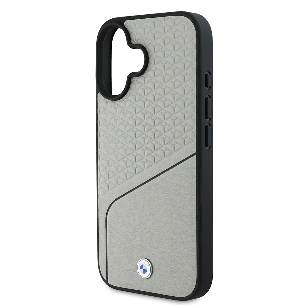 iPhone 16 Kılıf BMW Orjinal Lisanslı M-safe Şarj Özellikli Metal Logolu Dokulu ve Çizgili Deri Kapak