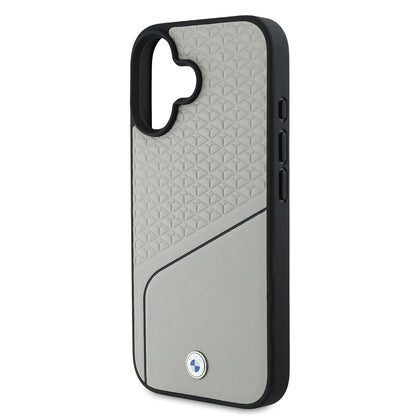 iPhone 16 Kılıf BMW Orjinal Lisanslı M-safe Şarj Özellikli Metal Logolu Dokulu ve Çizgili Deri Kapak