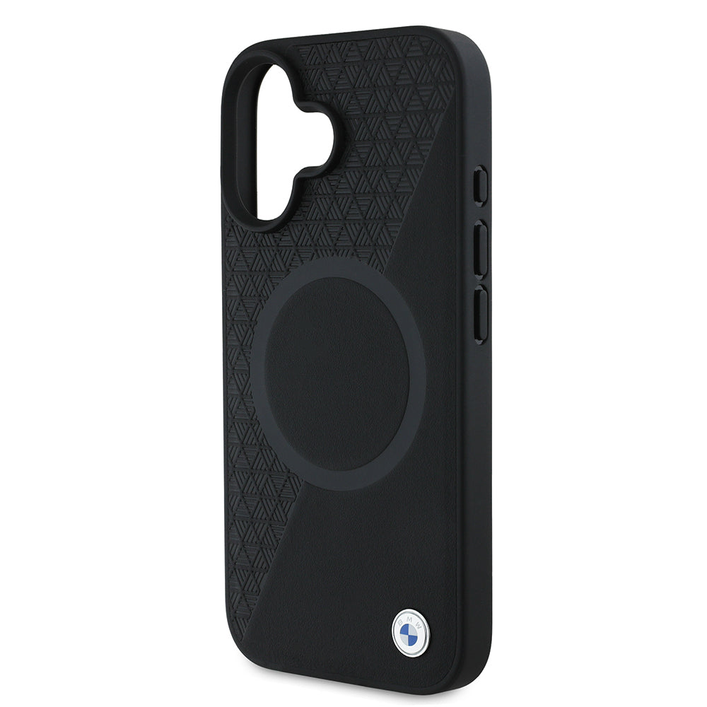 iPhone 16 Kılıf BMW Orjinal Lisanslı M-safe Şarj Özellikli Metal Logolu Yarım Dokulu Circle Deri Kapak