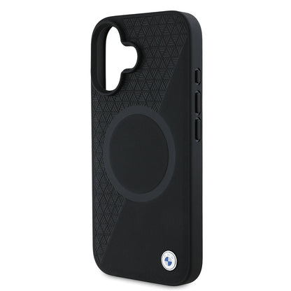 iPhone 16 Kılıf BMW Orjinal Lisanslı M-safe Şarj Özellikli Metal Logolu Yarım Dokulu Circle Deri Kapak
