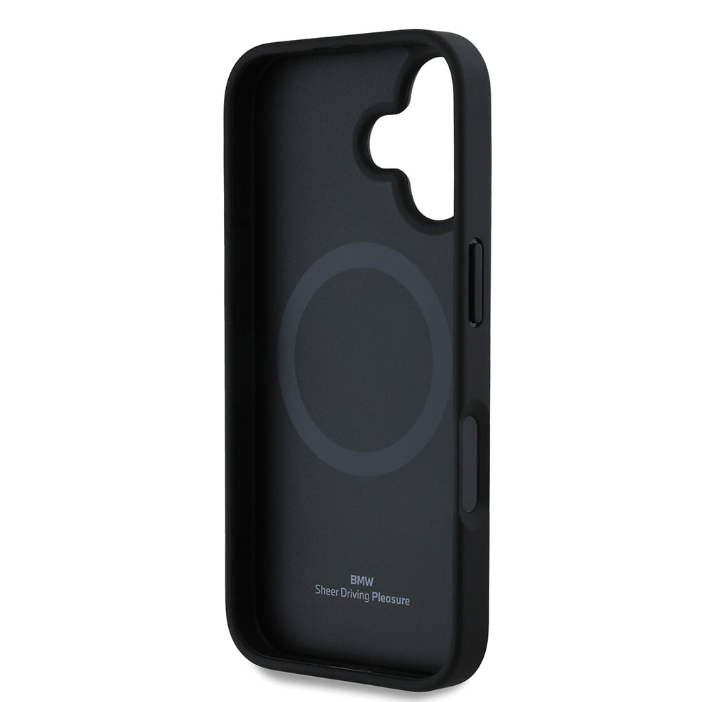 iPhone 16 Kılıf BMW Orjinal Lisanslı M-safe Şarj Özellikli Metal Logolu Yarım Dokulu Circle Deri Kapak