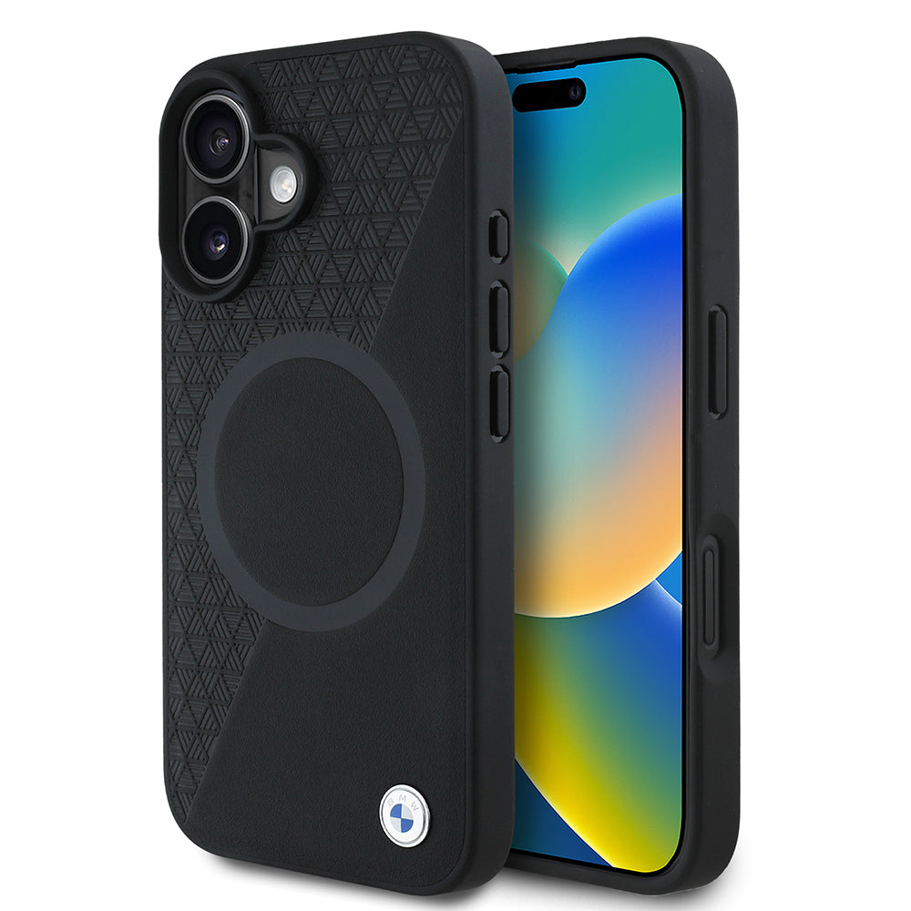 iPhone 16 Kılıf BMW Orjinal Lisanslı M-safe Şarj Özellikli Metal Logolu Yarım Dokulu Circle Deri Kapak
