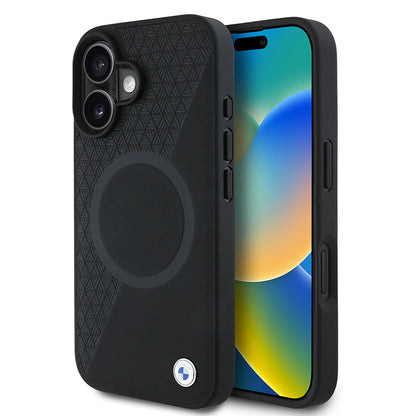 iPhone 16 Kılıf BMW Orjinal Lisanslı M-safe Şarj Özellikli Metal Logolu Yarım Dokulu Circle Deri Kapak