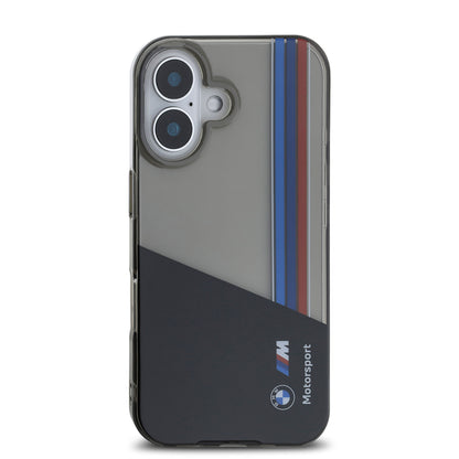 iPhone 16 Kılıf BMW Orjinal Lisanslı Yarı Transparan M Dizayn Çizgili Kapak