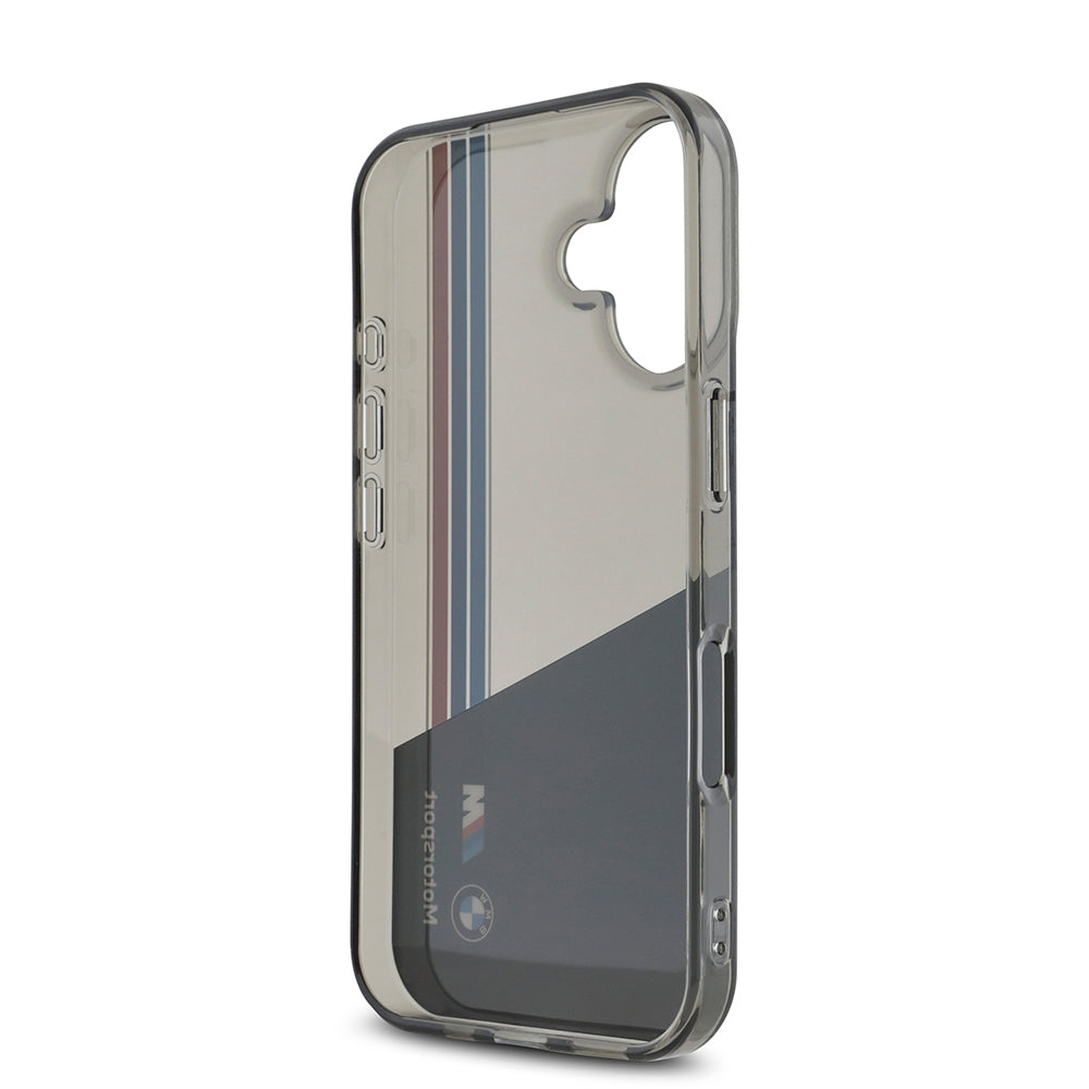 iPhone 16 Kılıf BMW Orjinal Lisanslı Yarı Transparan M Dizayn Çizgili Kapak