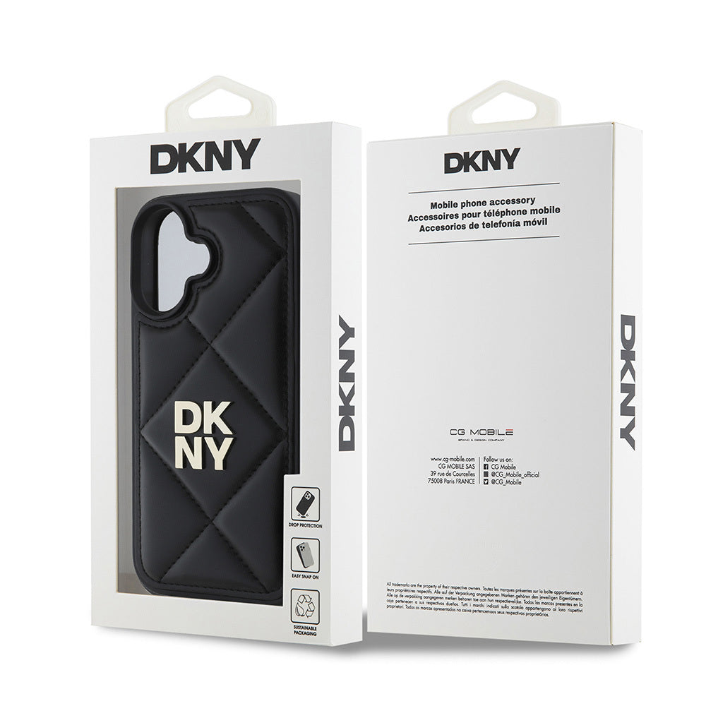 iPhone 16 Kılıf DKNY Orjinal Lisanslı Kapitone Tasarımlı Metal Logolu Deri Kapak