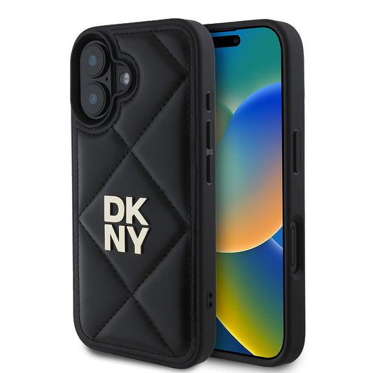 iPhone 16 Kılıf DKNY Orjinal Lisanslı Kapitone Tasarımlı Metal Logolu Deri Kapak
