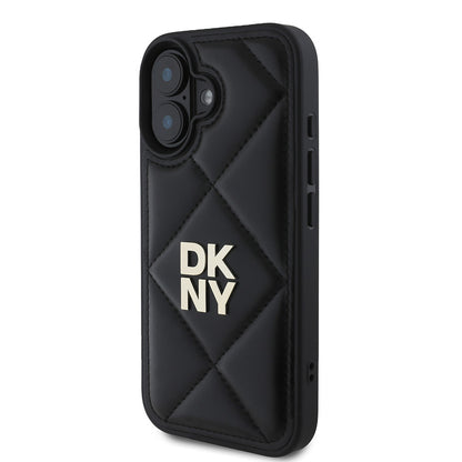 iPhone 16 Kılıf DKNY Orjinal Lisanslı Kapitone Tasarımlı Metal Logolu Deri Kapak