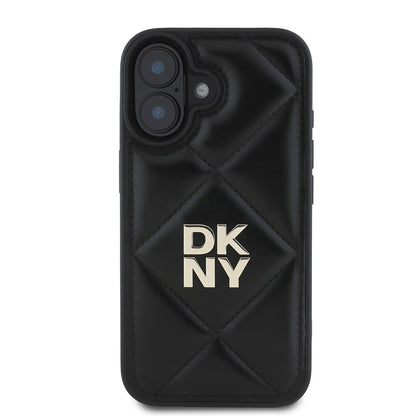iPhone 16 Kılıf DKNY Orjinal Lisanslı Kapitone Tasarımlı Metal Logolu Deri Kapak