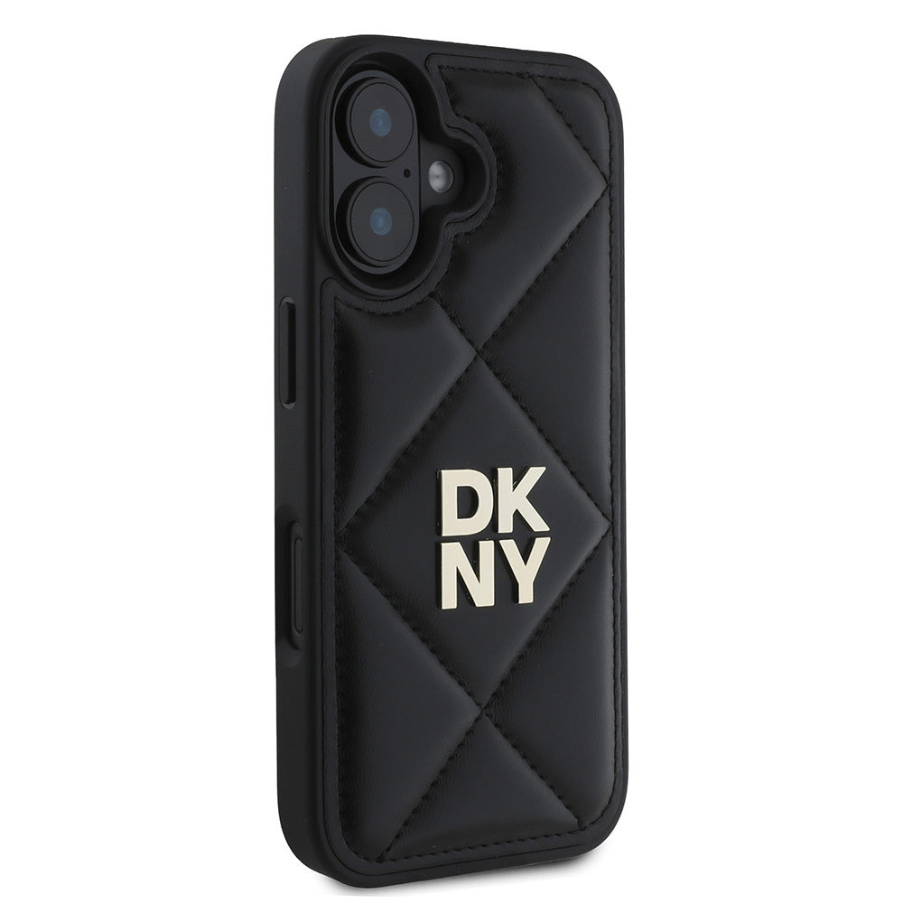 iPhone 16 Kılıf DKNY Orjinal Lisanslı Kapitone Tasarımlı Metal Logolu Deri Kapak