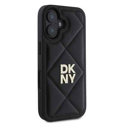 iPhone 16 Kılıf DKNY Orjinal Lisanslı Kapitone Tasarımlı Metal Logolu Deri Kapak