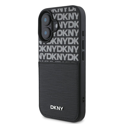 iPhone 16 Kılıf DKNY Orjinal Lisanslı Kartlıklı 3D Yazılı Repeat Texture Pattern Kapak