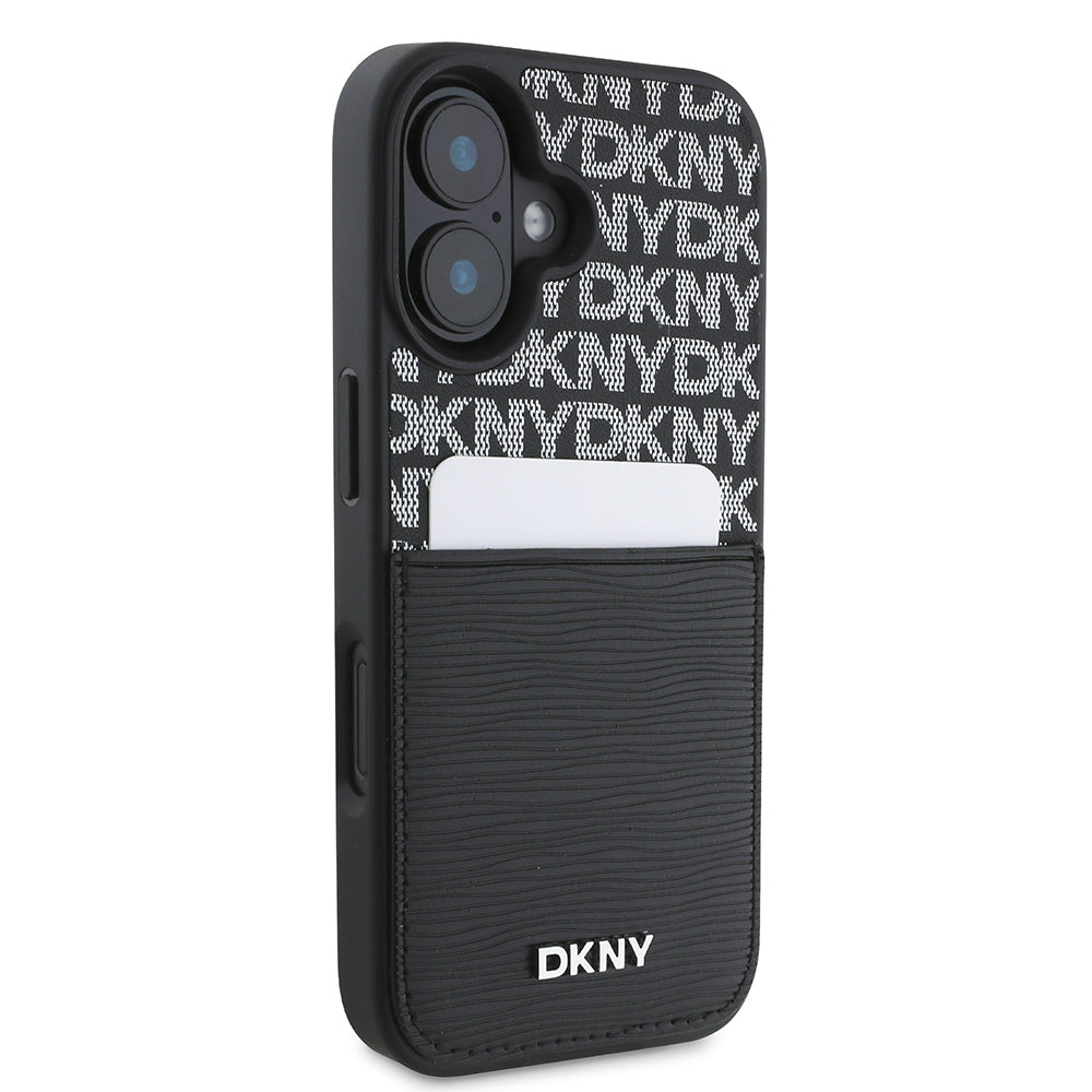 iPhone 16 Kılıf DKNY Orjinal Lisanslı Kartlıklı 3D Yazılı Repeat Texture Pattern Kapak