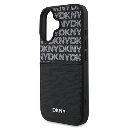 iPhone 16 Kılıf DKNY Orjinal Lisanslı Kartlıklı 3D Yazılı Repeat Texture Pattern Kapak