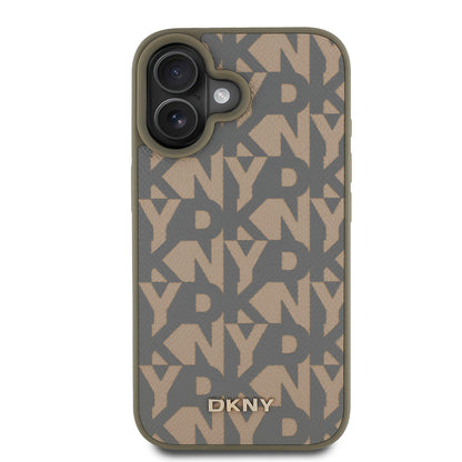 iPhone 16 Kılıf DKNY Orjinal Lisanslı M-safe Şarj Özellikli 3D Yazılı Grid Pattern Kapak