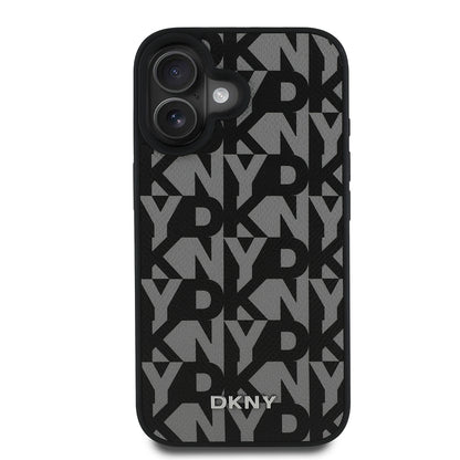 iPhone 16 Kılıf DKNY Orjinal Lisanslı M-safe Şarj Özellikli 3D Yazılı Grid Pattern Kapak