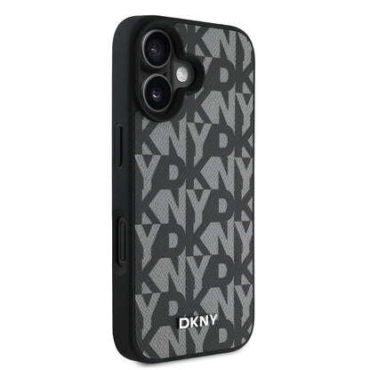 iPhone 16 Kılıf DKNY Orjinal Lisanslı M-safe Şarj Özellikli 3D Yazılı Grid Pattern Kapak