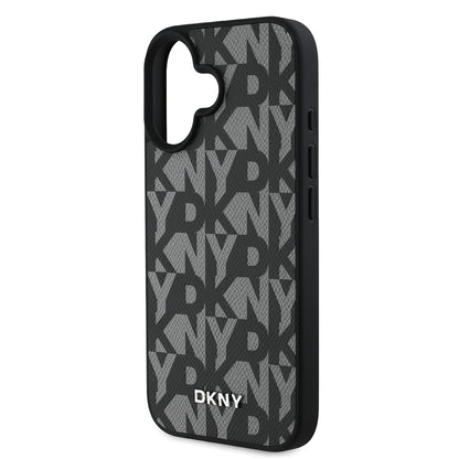 iPhone 16 Kılıf DKNY Orjinal Lisanslı M-safe Şarj Özellikli 3D Yazılı Grid Pattern Kapak