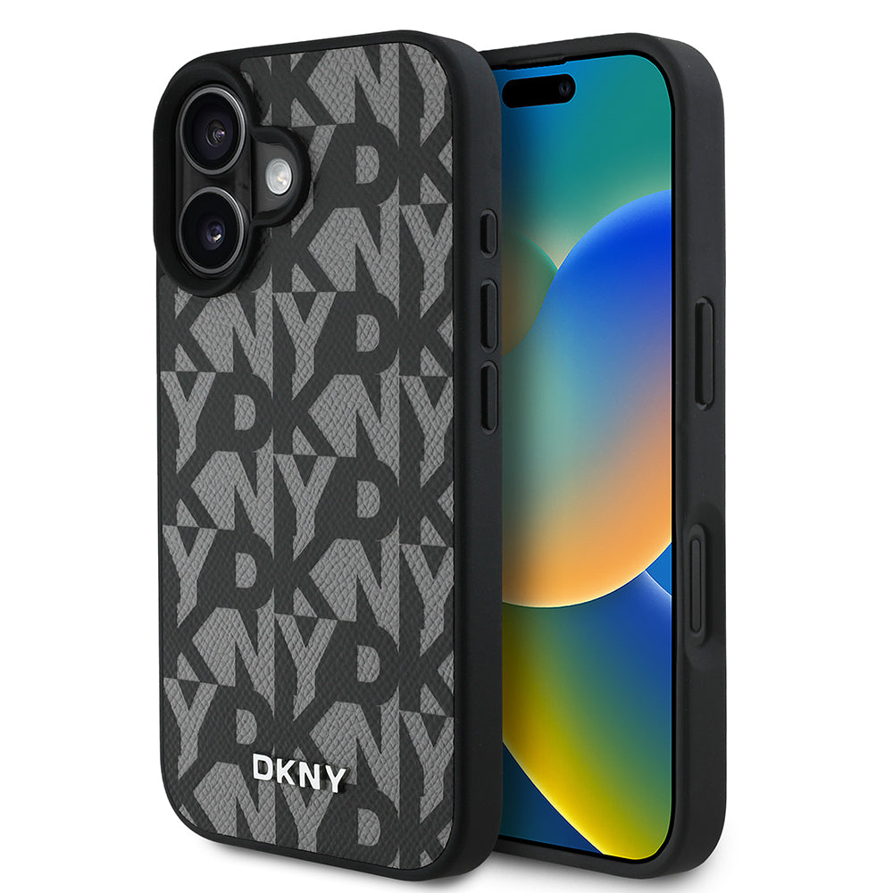 iPhone 16 Kılıf DKNY Orjinal Lisanslı M-safe Şarj Özellikli 3D Yazılı Grid Pattern Kapak