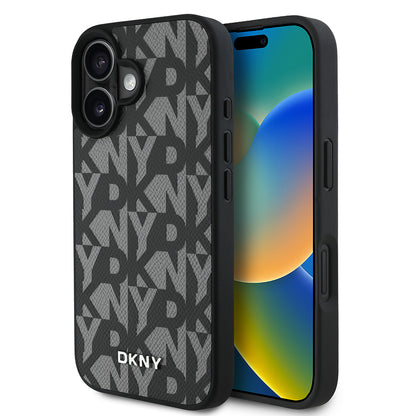 iPhone 16 Kılıf DKNY Orjinal Lisanslı M-safe Şarj Özellikli 3D Yazılı Grid Pattern Kapak