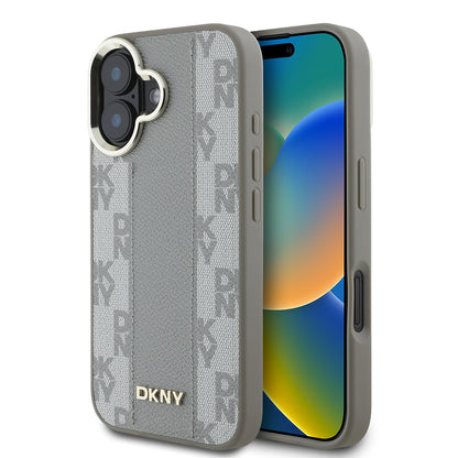 iPhone 16 Kılıf DKNY Orjinal Lisanslı M-safe Şarj Özellikli 3D Yazılı Checkered Pattern Kapak