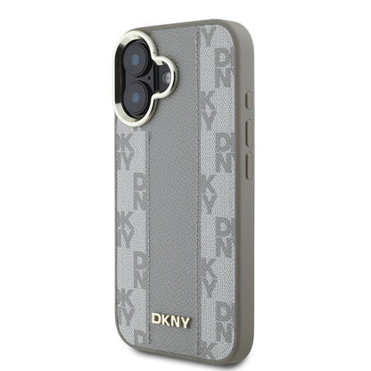 iPhone 16 Kılıf DKNY Orjinal Lisanslı M-safe Şarj Özellikli 3D Yazılı Checkered Pattern Kapak