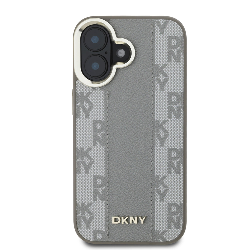 iPhone 16 Kılıf DKNY Orjinal Lisanslı M-safe Şarj Özellikli 3D Yazılı Checkered Pattern Kapak