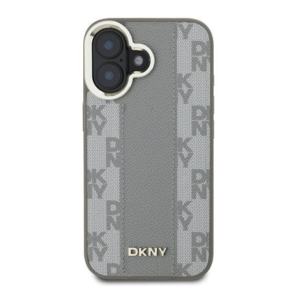 iPhone 16 Kılıf DKNY Orjinal Lisanslı M-safe Şarj Özellikli 3D Yazılı Checkered Pattern Kapak