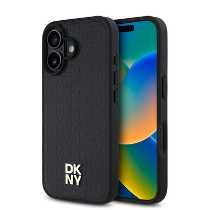 iPhone 16 Kılıf DKNY Orjinal Lisanslı M-safe Şarj Özellikli 3D Yazılı Repeat Pattern Kapak
