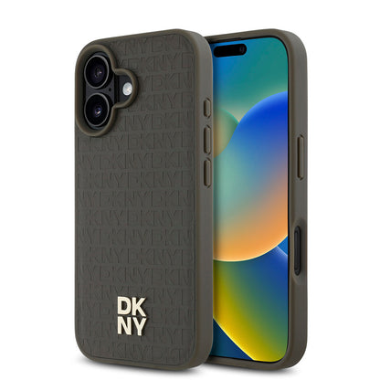 iPhone 16 Kılıf DKNY Orjinal Lisanslı M-safe Şarj Özellikli 3D Yazılı Repeat Pattern Kapak