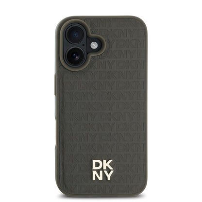 iPhone 16 Kılıf DKNY Orjinal Lisanslı M-safe Şarj Özellikli 3D Yazılı Repeat Pattern Kapak