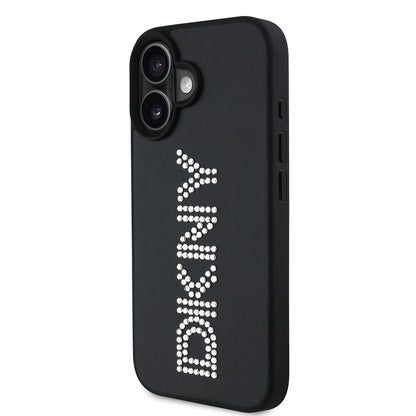iPhone 16 Kılıf DKNY Orjinal Lisanslı Taşlı DKNY Yazılı Metalik Rhinestones PU Deri Kapak