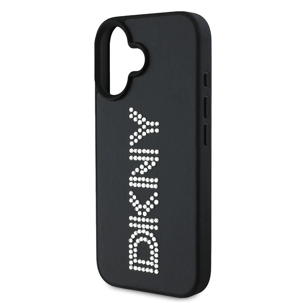 iPhone 16 Kılıf DKNY Orjinal Lisanslı Taşlı DKNY Yazılı Metalik Rhinestones PU Deri Kapak