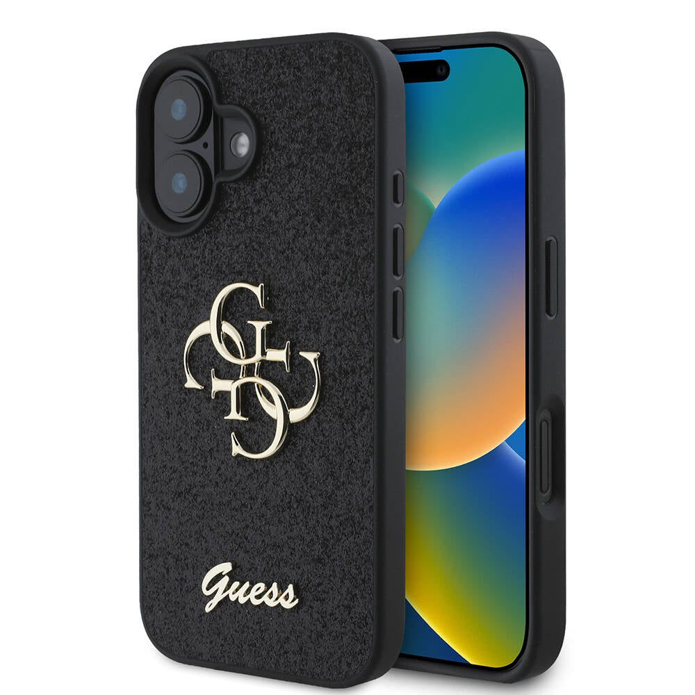 iPhone 16 Kılıf Guess Orjinal Lisanslı 4G Büyük Metal Logolu Glitter Kapak