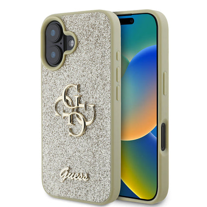 iPhone 16 Kılıf Guess Orjinal Lisanslı 4G Büyük Metal Logolu Glitter Kapak