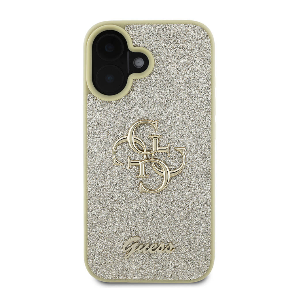 iPhone 16 Kılıf Guess Orjinal Lisanslı 4G Büyük Metal Logolu Glitter Kapak