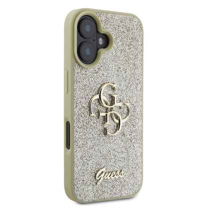 iPhone 16 Kılıf Guess Orjinal Lisanslı 4G Büyük Metal Logolu Glitter Kapak