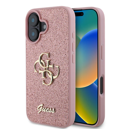 iPhone 16 Kılıf Guess Orjinal Lisanslı 4G Büyük Metal Logolu Glitter Kapak