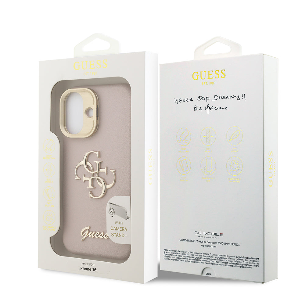 iPhone 16 Kılıf Guess Orjinal Lisanslı Grained Yazı Logolu Kamera Standlı Kapak