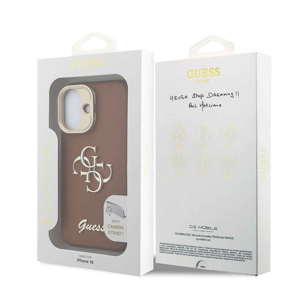 iPhone 16 Kılıf Guess Orjinal Lisanslı Grained Yazı Logolu Kamera Standlı Kapak