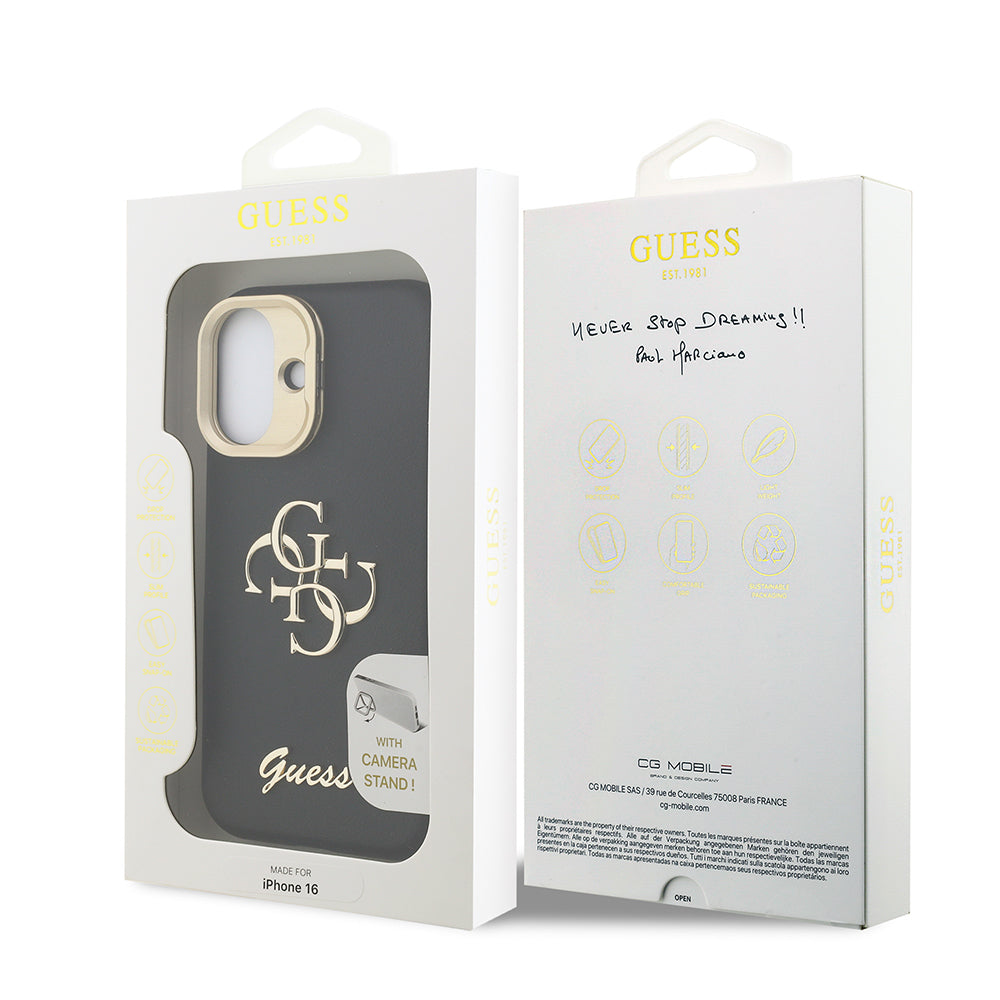 iPhone 16 Kılıf Guess Orjinal Lisanslı Grained Yazı Logolu Kamera Standlı Kapak