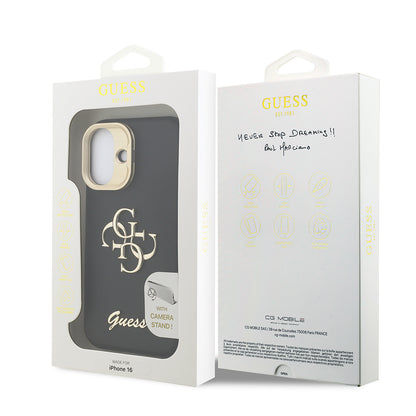 iPhone 16 Kılıf Guess Orjinal Lisanslı Grained Yazı Logolu Kamera Standlı Kapak