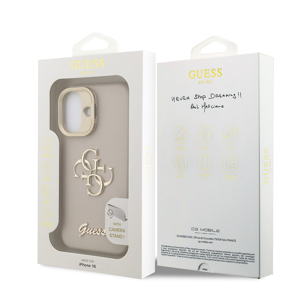 iPhone 16 Kılıf Guess Orjinal Lisanslı Grained Yazı Logolu Kamera Standlı Kapak