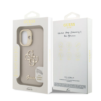 iPhone 16 Kılıf Guess Orjinal Lisanslı Grained Yazı Logolu Kamera Standlı Kapak